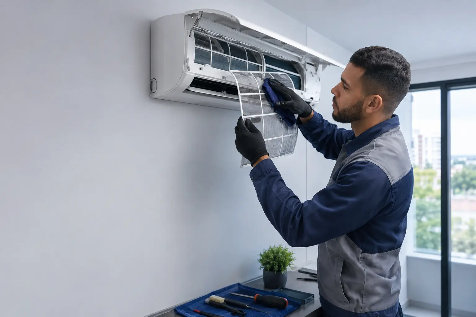 Técnico realizando limpeza de central de ar em Belém pela EFB Refrigeração